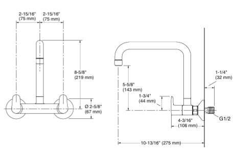JULY-WALL MOUNT KITCHER MIXER - KOHLER POPULAR -  ( POLISHED CHROME - POPULAR - 0x15 mm - 0inchX0.5inch )