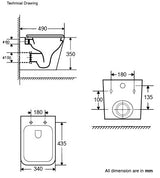 GENERATION 3 RIMLESS TORNADO QUIET W/HUNG WC W/SLIM UF SEAT COVER - AQUANT -  ( WHITE -  - 490x340 mm - 19.6inchX13.6inch )