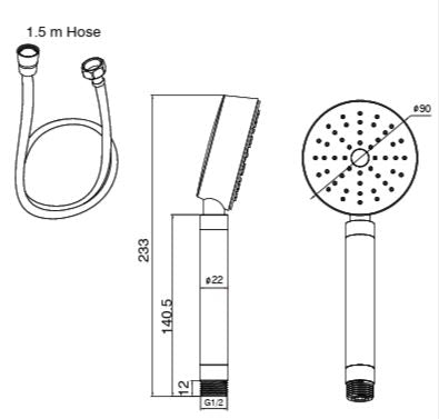 BRASS HAND SHOWER INCLUDES FLEXIBLE SHOWER HOSE 1.5 MTR POWDER FLOW - AQUANT -  ( BRUSHED GOLD -  - 80x0 mm - 3.2inchX0inch )