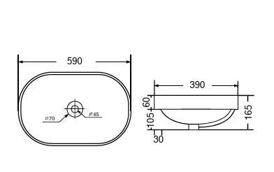 SEMI RECESSED WASH BASIN - AQUANT -  ( WHITE -  - 605x405 mm - 24inchX16inch )