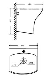 WALL HUNG WASH BASIN WHITE (320MM DEPTH) - AQUANT -  ( WHITE -  - 440x425 mm - 17.6inchX17inch )