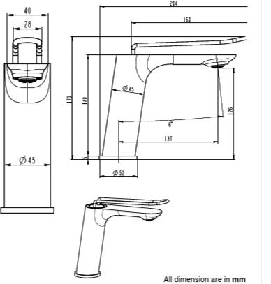 BRASS BASIN MIXER - AQUANT -  ( ROSE GOLD+MATT BLACK - CURVE SERIES - 0x15 mm - 0inchX0.6inch )