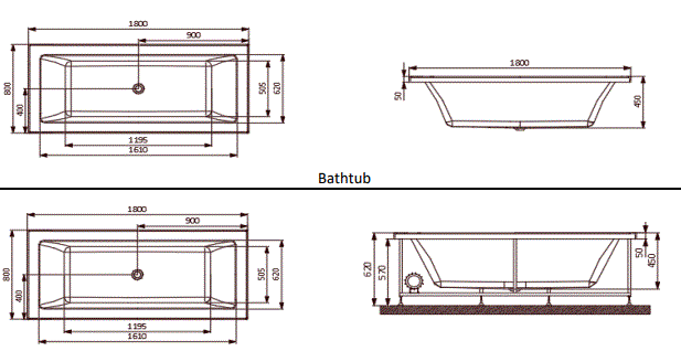 BATH TUB W/POWDER COATED FRAME - JAQUAR WELLNESS - ( WHITE - FONTE - 1800x800 mm - 72inchX32inch )