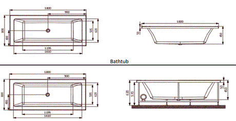 BATH TUB W/POWDER COATED FRAME - JAQUAR WELLNESS - ( WHITE - FONTE - 1800x800 mm - 72inchX32inch )
