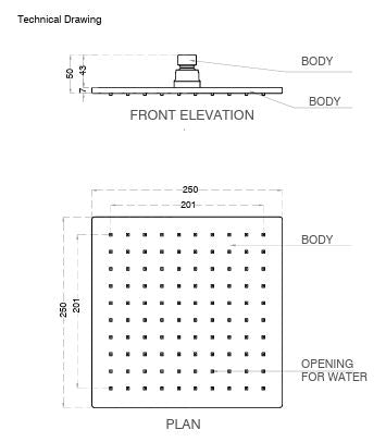 BRASS RAIN SHOWER - AQUANT -  ( CHROME -  - 250x250 mm - 10inchX10inch )