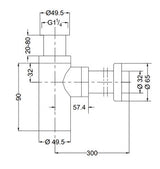 BOTTLE TRAP WITH 12 & 7.5 INCH. PIPE - AQUANT -  ( CHROME -  - 0x32 mm - 0inchX1.28inch )