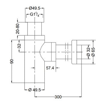 BOTTLE TRAP WITH 12 & 7.5 INCH. PIPE - AQUANT -  ( CHROME -  - 0x32 mm - 0inchX1.28inch )