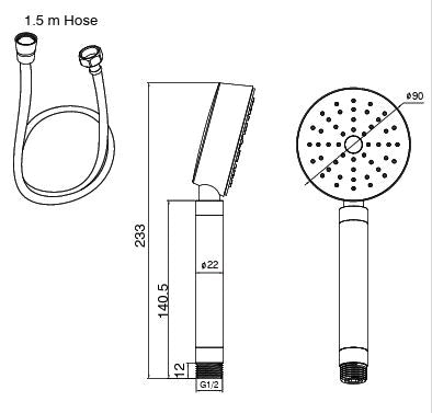 BRASS HAND SHOWER INCLUDES FLEXIBLE SHOWER HOSE 1.5 MTR POWDER FLOW - AQUANT -  ( GRAPHITE GREY -  - 80x0 mm - 3.2inchX0inch )