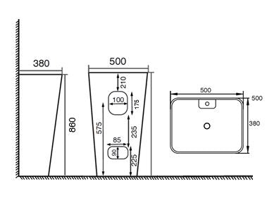 FLOOR MOUNTED PEDESTAL WITH TAP HOLE - AQUANT -  ( GLOSSY WHITE -  - 860x500x380 mm - 34.4inchX20inchX15.2inch )