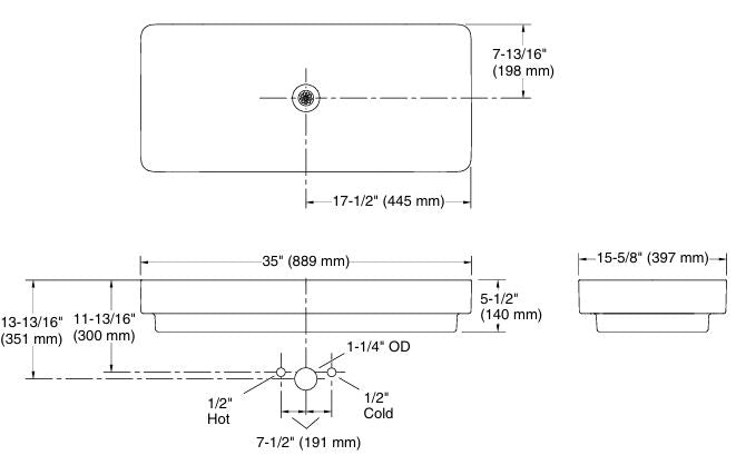 FOREFRONT-COUNTER TOP WASH BASIN 900MM - KOHLER LUXURY -  ( WHITE - LUXURY - 890x397 mm - 36inchX16inch )