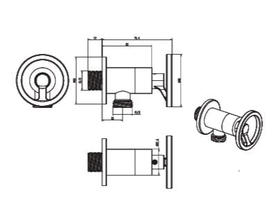 ANGLE VALVE WITH BRASS FLANGE - AQUANT -  ( ROSE GOLD+CHROME -  - 0x15 mm - 0inchX0.6inch )