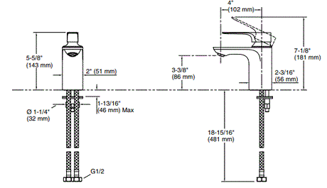 ALEO+-SL BASIN MIXER W/PIPES - KOHLER PREMIUM -  ( ROSE GOLD - PREMIUM - 0x15 mm - 0.5inchX0.5inch )