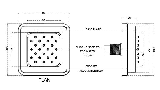 POWDER FLOW BODY SHOWER W/EXP INSTAL - AQUANT -  ( BRUSHED ROSE GOLD - BODY JET - 100x100 mm - 4inchX4inch )