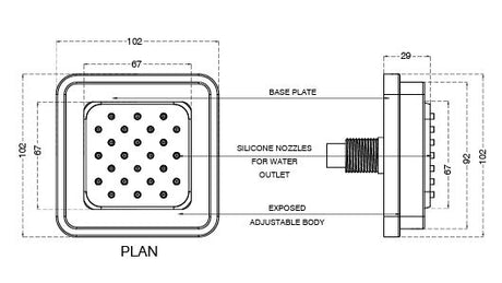 POWDER FLOW BODY SHOWER W/EXP INSTAL - AQUANT -  ( BRUSHED ROSE GOLD - BODY JET - 100x100 mm - 4inchX4inch )
