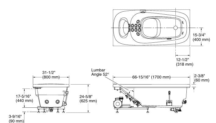 (O2SR) 1.7M DI WP W/EDRAIN WHIRLPOOL B/T - KOHLER LUXURY -  ( WHITE - LUXURY - 1700x800 mm - 68inchX32inch )
