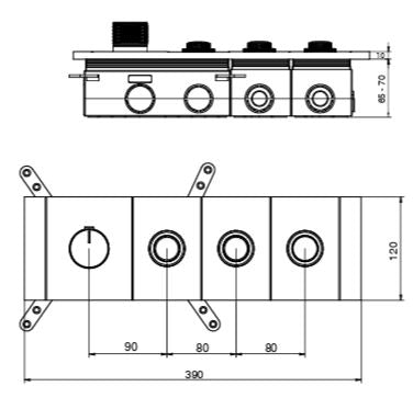 HIGH FLOW CONC THERMOSTATIC MULTI FUN DIVERTER WITH 3 OUTLETS WITH FLOW CONTROL 20MM INLET HORIZONTAL PLATE - AQUANT -  ( GRAPHITE GREY -  - 20x0 mm - 0.8inchX0inch )