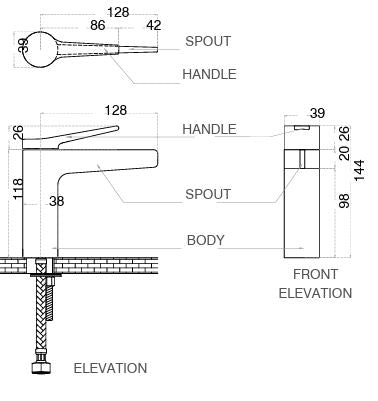 BRASS BASIN MIXER - AQUANT -  ( MATT BLACK+ROSE GOLD - OBSIDIAN ROSE SERIES - 0x15 mm - 0inchX0.6inch )