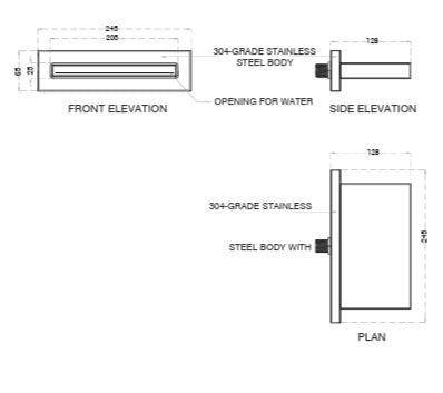 ABS WATERFALL SHOWER/BATH SPOUT - AQUANT -  ( CHROME -  - 200x125 mm - 8inchX5inch )