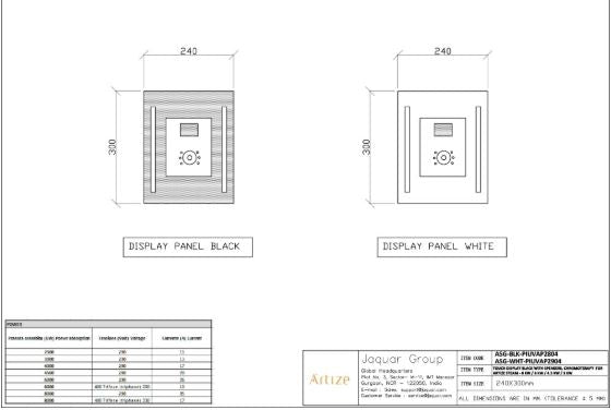 TOUCH DISP W/SPEAKERS 30X24 8/6/4.5/3KW - ARTIZE WELLNESS -  ( BLACK -  - 0x0 mm - 0inchx0inch )