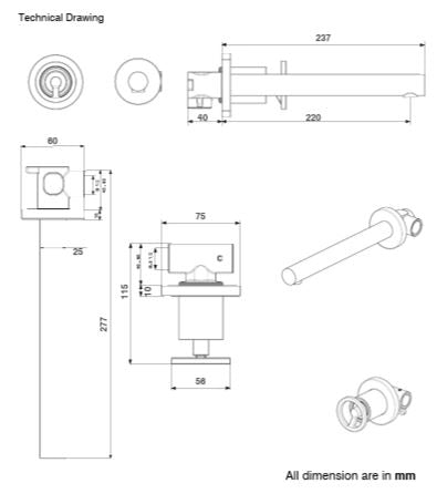 BRASS WALL MOUNTED BASIN MIXER - AQUANT -  ( CHROME+ROSE GOLD -  - 0x0 mm - 0inchx0inch )
