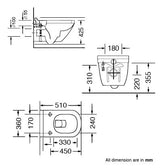 WALL HUNG SWIRL FLUSHING WC W/UF S/C ( BOLT DISTANCE 7INCH) - AQUANT -  ( WHITE -  - 0x0 mm - 0inchx0inch )