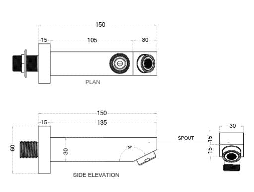 BRASS PLAIN SPOUT - AQUANT -  ( GRAPHITE GREY -  - 0x0 mm - 0inchx0inch )
