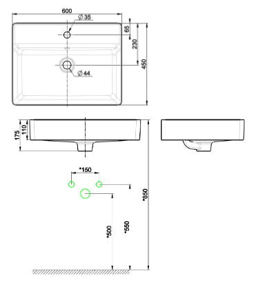 ACACIA COUNTER TOP WASHBASIN W/TAP HOLE - AMERICAN STANDARD -  ( WHITE - ACACIA - 550x450 mm - 22inchX18inch )