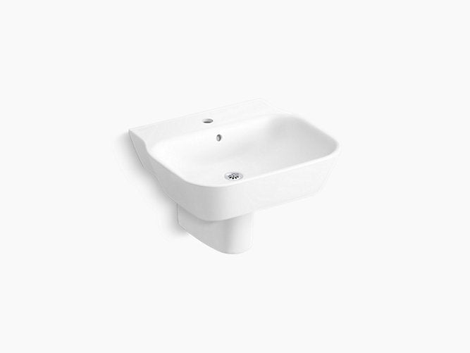 SQUARE WALL MOUNT W/B LAVATORY WITH HALF PEDESTAL - KOHLER POPULAR -  ( WHITE - POPULAR - 545x489 mm - 21.8inchX19.56inch )