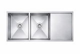 SS KITCHEN SINK 2.0 BOWL WITH DRAIN BOARD WITH FA-05A WASTE COUPLING (DEPTH 8INCH)- FUTURA -  ( BRUSHED FINISH - HAND CARVED SERIES - 1193x508 mm - 47inchX20.32inch )