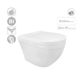 WALL HUNG W/SLIM PP SEAT COVER W/O JET - GLOCERA SWARE -  ( STAR WHITE - DIGNITY - 0x0 mm - 0inchx0inch )
