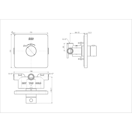 CONCEAL THERMOSTATIC MIXER WITH TRIM - AMERICAN STANDARD -  ( WARM SUNSET - EASYSET - 0x15 mm - 0inchX0.6inch )