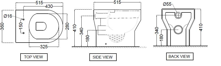 RIMLESS BACK TO WALL WC WITH UF SOFT CLOSE SEAT COVER - JAQUAR SWARE -  ( WHITE - QUEENS PRIME - 515x360 mm - 20.6inchX14.4inch )