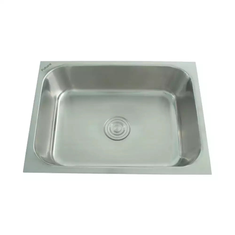 SS KITCHEN SINK 1.0 BOWL W/O DRAINBOARD (DEPTH 8INCH) WASTE COUPLING WITH PLUMBING KIT - FUTURA -  ( SATIN - DURA - 559x457 mm - 22.36inchX18.28inch )