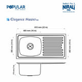 SS SINK 1.0 BOWL W/O DRAIN BOARD ( DEPTH 7INCH)ELEGANCE MASTER - NIRALI -  ( SATIN - POPULAR SINK RANGE - 815x460 mm - 32inchX18inch )