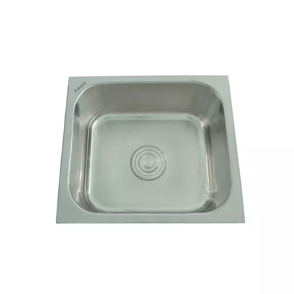 SS KITCHEN SINK 1.0 BOWL W/O DRAINBOARD (DEPTH 8INCH) WASTE COUPLING WITH PLUMBING KIT - FUTURA -  ( SATIN - DURA - 457x406 mm - 18.28inchX16.24inch )