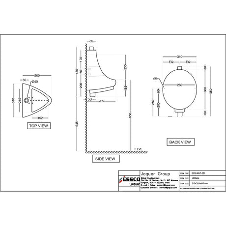 URINAL WITH FIXING ACCESSORIE - ESSCO SWARE -  ( WHITE - ELEMENTS - 355x270x450 mm - 14.2inchX10.8inchX18inch )