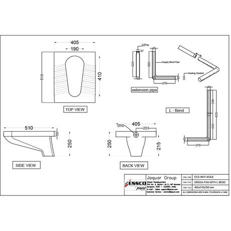 ORISSA PAN W/L BEND - ESSCO SWARE -  ( WHITE -  - 515x410 mm - 20.5inchX16.4inch )