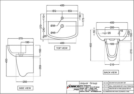 WALL HUNG BASIN WITH FIXING ACCESSORIES - ESSCO SWARE -  ( WHITE - ELEMENTS - 0x0 mm - 0inchx0inch )