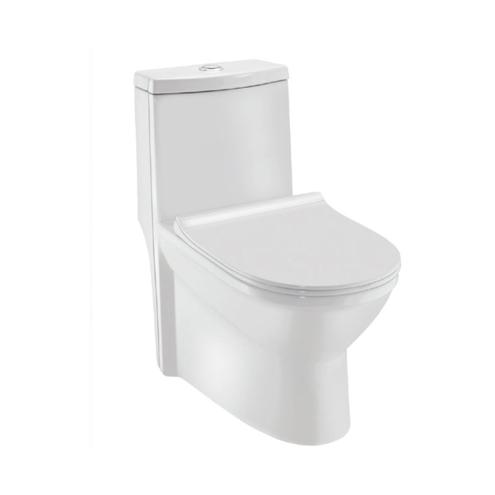 SINGLE PIECE WC WITH PP SOFT CLOSE SLIM SEAT COVER - ESSCO SWARE -  ( WHITE - ELEMENTS - 705x360 mm - 28.2inchX21.6inch )