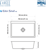 SS SINK 1.0 BOWL W/O DRAIN BOARD (DEPTH 9  )EDEN SMALL - NIRALI -  ( SATIN - EXPELL SINK - 760x500 mm - 30inchX19.5inch )