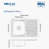 SS SINK 1.0 BOWL WITH DRAIN BOARD (DEPTH 6.75  )ELEGANCE MINI - NIRALI -  ( ANTI-SCRATCH - POPULAR SINK RANGE - 760x510 mm - 30inchX20inch )