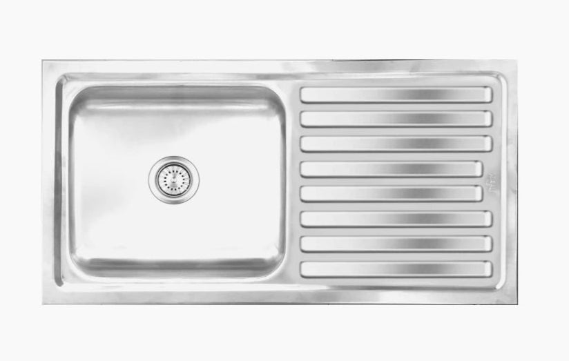SS SINK 1.0 BOWL WITH DRAIN BOARD (DEPTH 7.5  )ELEGANCE SMALL - NIRALI -  ( GLOSSY - POPULAR SINK RANGE - 915x460 mm - 36inchX18inch )