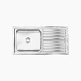 SS SINK 1.0 BOWL WITH DRAIN BOARD (DEPTH 7.5  )ELEGANCE SMALL - NIRALI -  ( SATIN - POPULAR SINK RANGE - 915x460 mm - 36inchX18inch )