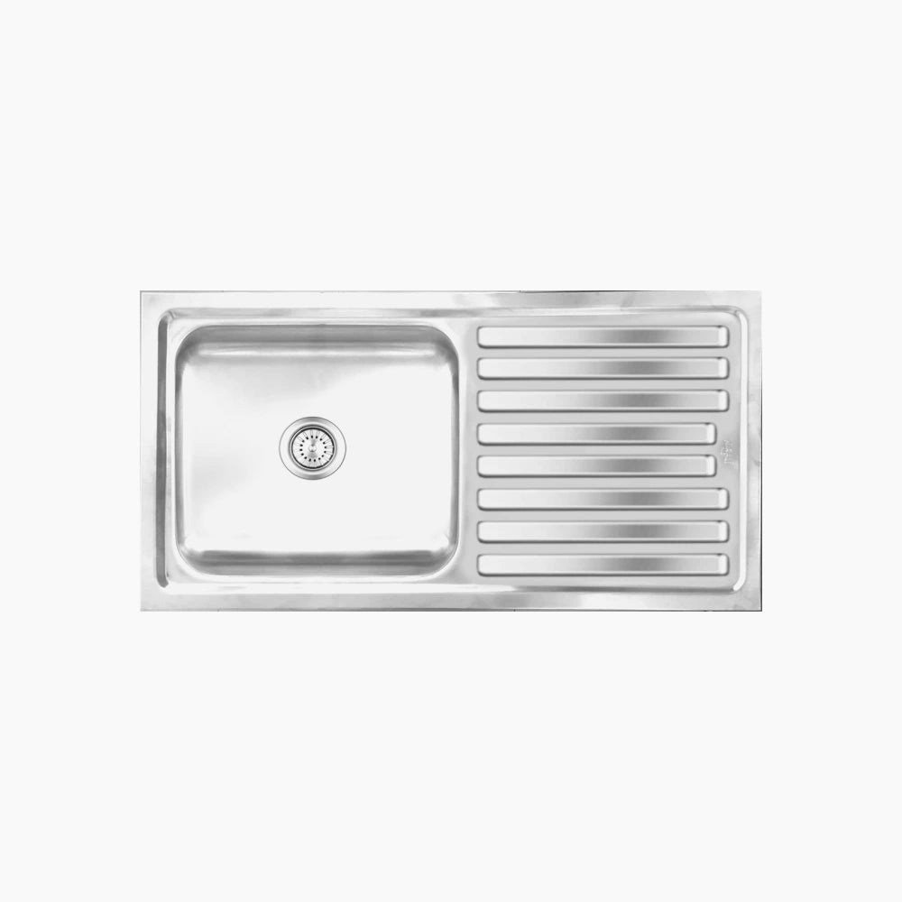 SS SINK 1.0 BOWL WITH DRAIN BOARD (DEPTH 8INCH) ELEGANCE BIG - NIRALI -  ( SATIN - POPULAR SINK RANGE - 1040x510 mm - 41inchX20inch )