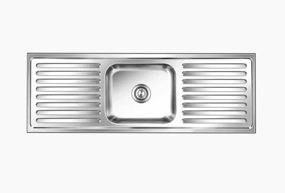 SS SINK 1.0 BOWL WITH 2 DRAIN BOARD (DEPTH 8  )ELEGANT GLORY SMALL - NIRALI -  ( GLOSSY - POPULAR SINK RANGE - 1295x457 mm - 51inchX18inch )