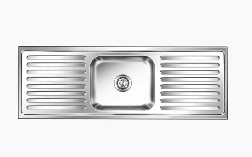 SS SINK 1.0 BOWL WITH 2 DRAIN BOARD (DEPTH 8  )ELEGANT GLORY SMALL - NIRALI -  ( SATIN - POPULAR SINK RANGE - 1295x457 mm - 51inchX18inch )