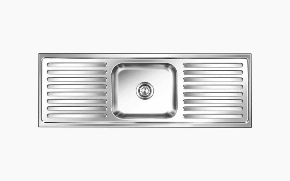 SS SINK 1.0 BOWL WITH 2 DRAIN BOARD (DEPTH 8.5  ) ELEGANT GLORY BIG - NIRALI -  ( GLOSSY - POPULAR SINK RANGE - 1500x510 mm - 59inchX20inch )