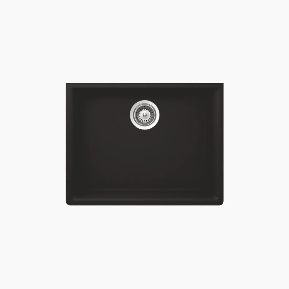 1.0 BOWL W/O DRAIN BOARD QUARTZ SINK (DEPTH 8INCH) ELEX - NIRALI -  ( BLACK GRANITE - QUARTZ PREMIUM RANGE - 600x465 mm - 23.6inchX18.3inch )