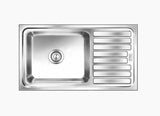 SS SINK 1.0 BOWL WITH DRAIN BOARD (DEPTH 8.5) ELEGANCE ULTRA LARGE - NIRALI -  ( GLOSSY - POPULAR SINK RANGE - 1000x510 mm - 39.5inchX20inch )