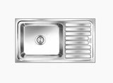 SS SINK 1.0 BOWL WITH DRAINBOARD (DEPTH 8INCH)ELEGANCE ULTRA BIG - NIRALI -  ( ANTI-SCRATCH - POPULAR SINK RANGE - 915x510 mm - 36inchX20inch )